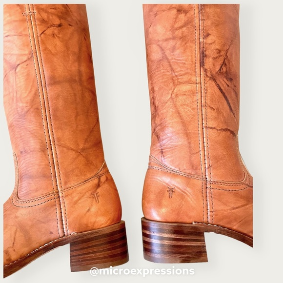 Frye Campus 14L Saddle Cognac Leather Vintage Distressed Square Toe Cowboy Boots - Picture 14 of 16